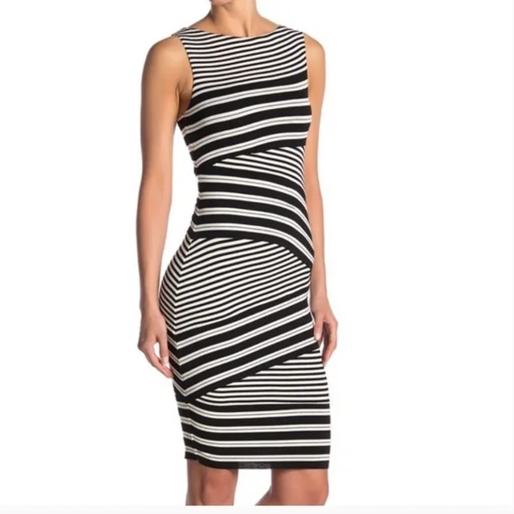 anthropologie black and white striped dress Farm Rio Mixed Stripes Short-Sleeve Bow Mini Dress